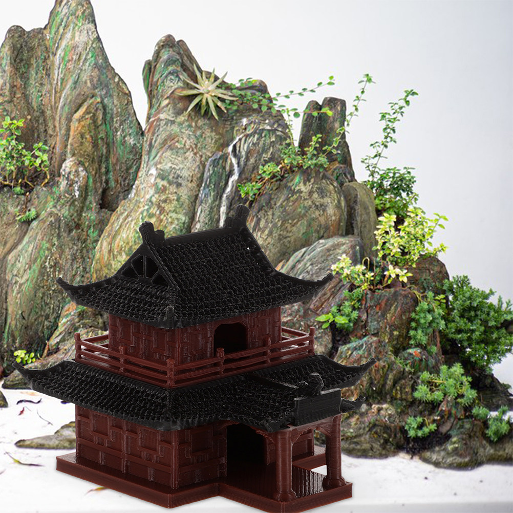 Japanese Garden Bonsai - Tiny Pagoda Statue Exquisitely Hand-Painted Ancient