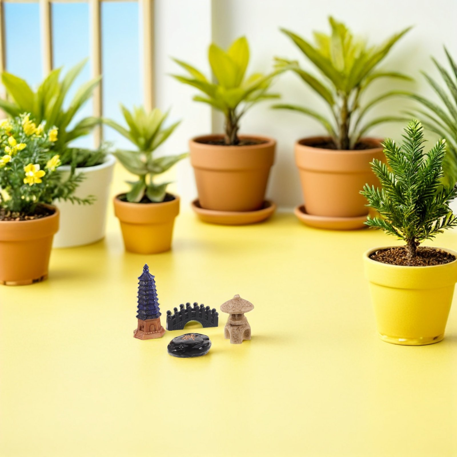 Japanese Garden Bonsai - 4Pcs Mini Japanese Pagoda Statue Set
